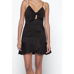 Alice + Olivia Hilda Bow Front Dress 14 Black Cascade Wrap Ruffle Hem NEW $350